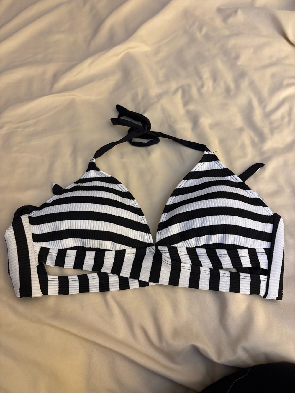 Black & White Striped Halter Bikini Top size medium